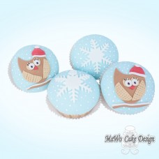8 Schneeflocken-Eulen Cupcakes